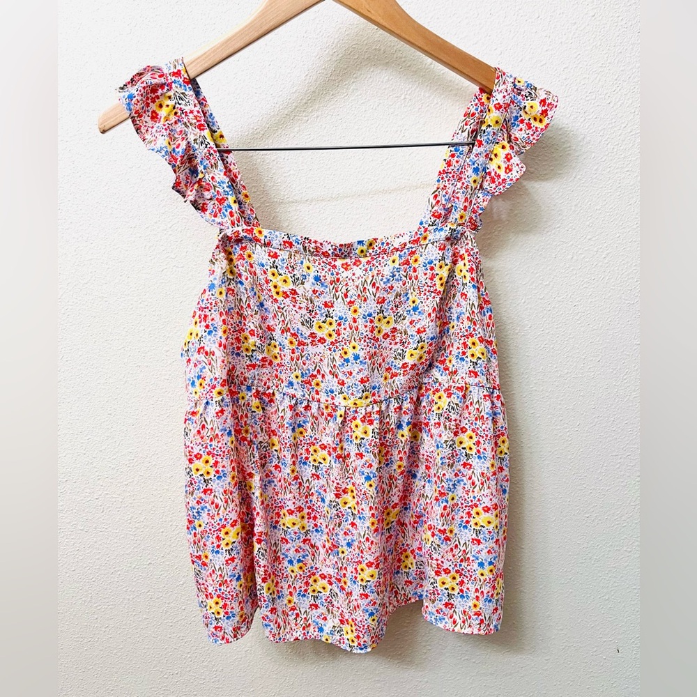 Loft Floral Ruffle Strap Top